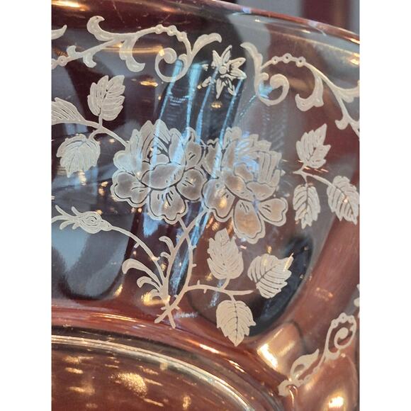 Rare Fostoria Midnight Rose Etched Depression Glass Dish 1933–1957 Vintage - Picture 7 of 8